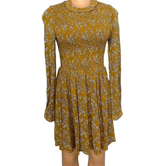 Patrons of Peace High Neck Mustard Yellow Smocked Floral Dress - Picture 6 of 11